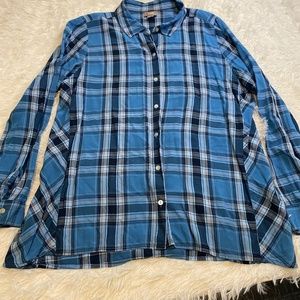 J. Jill button down Lightweight plaid shirt in blues Exc Condition